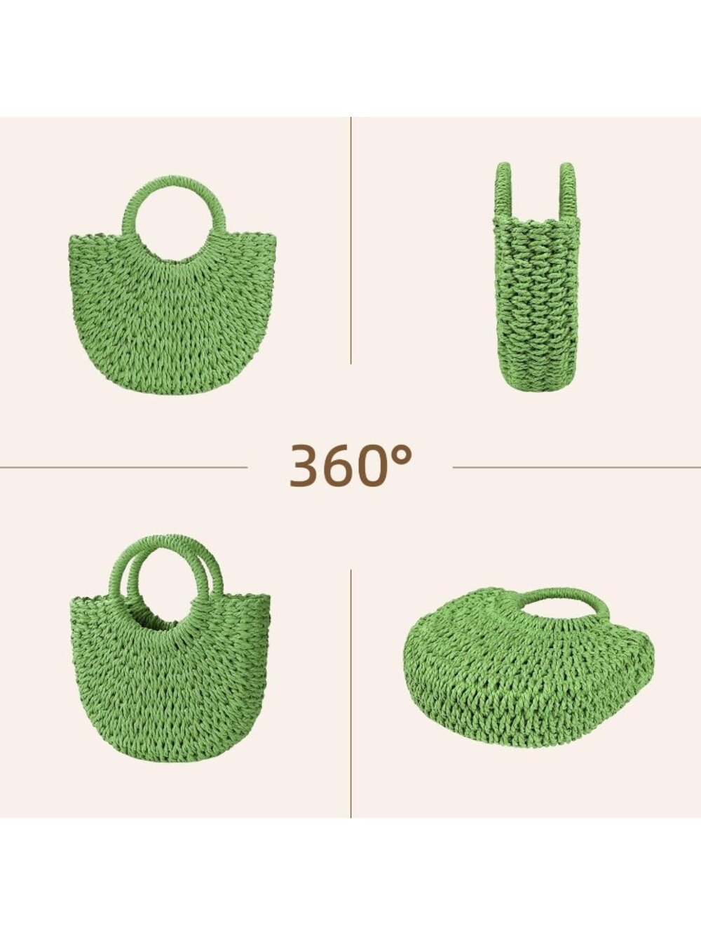 Women's Green Summer Beach Tote Purse Raffia Woven Crossbody Shoulder Bags - Picture 5 of 7